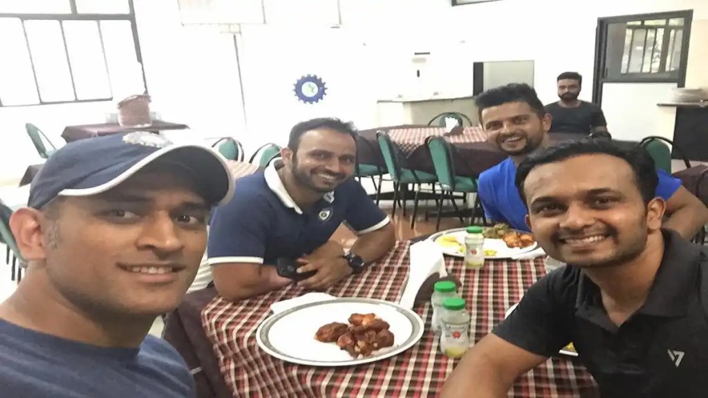 Ms Dhoni cricketer with friend enjoy