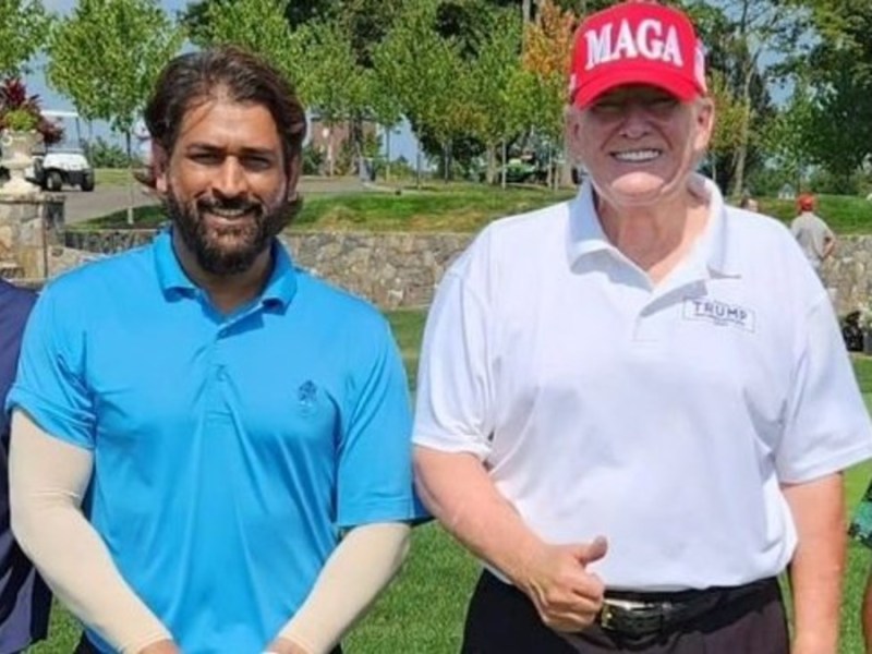 Former US President Donald Trump plays golf with CSK captain MS Dhoni